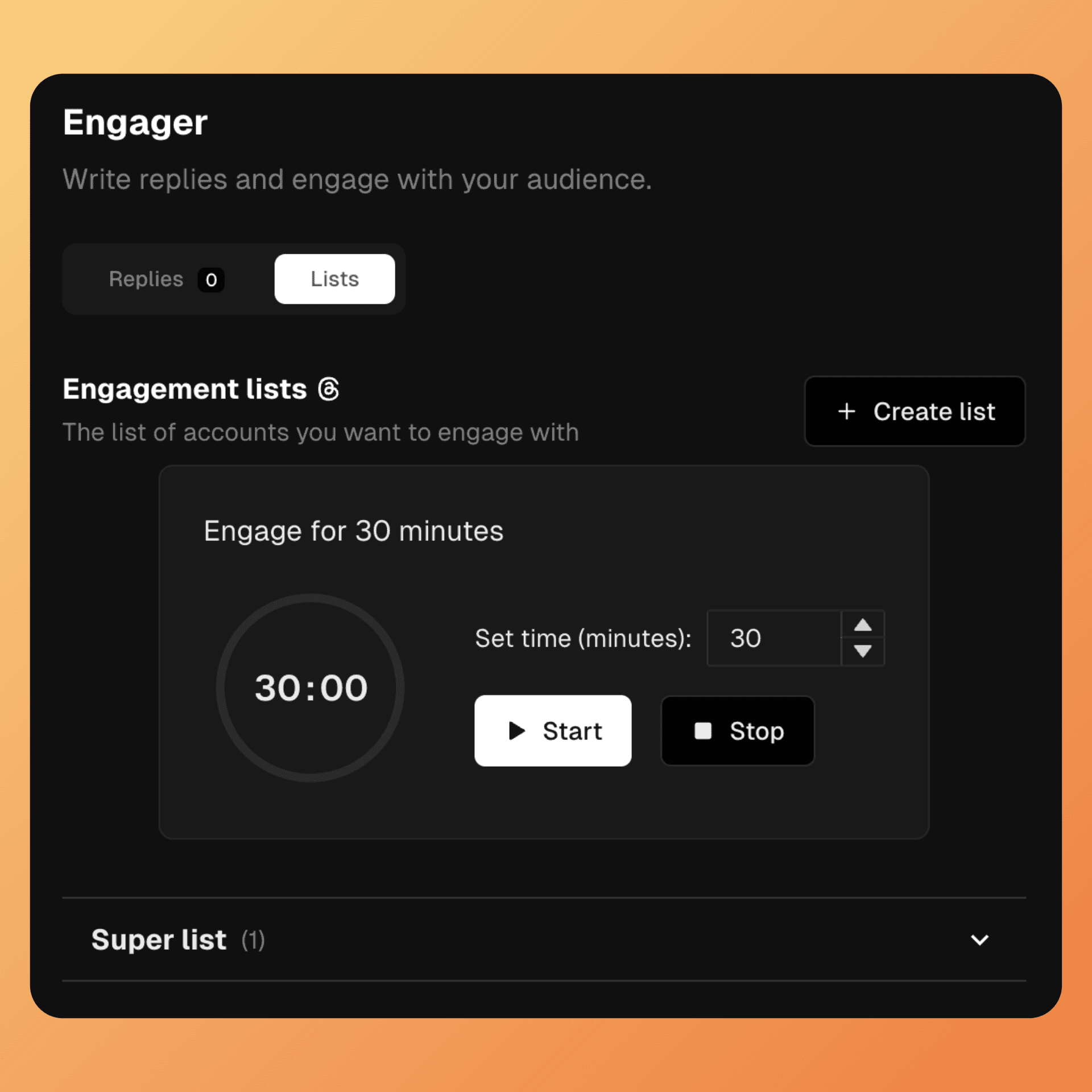 The Engager screen - Timer